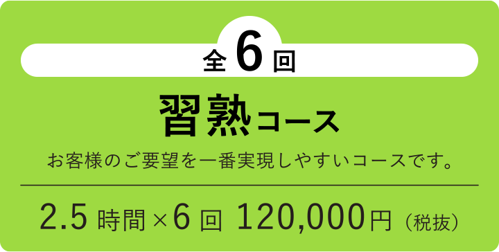 全6回 習熟コース 2.5時間×6回120,000円（税抜）